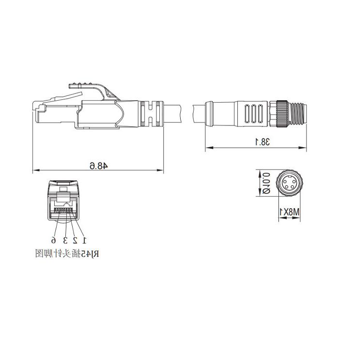 M8 4Pin 公头直型转RJ45公头直型、双端预铸PUR柔性电缆、带屏蔽、绿色护套、0C3021-XXX